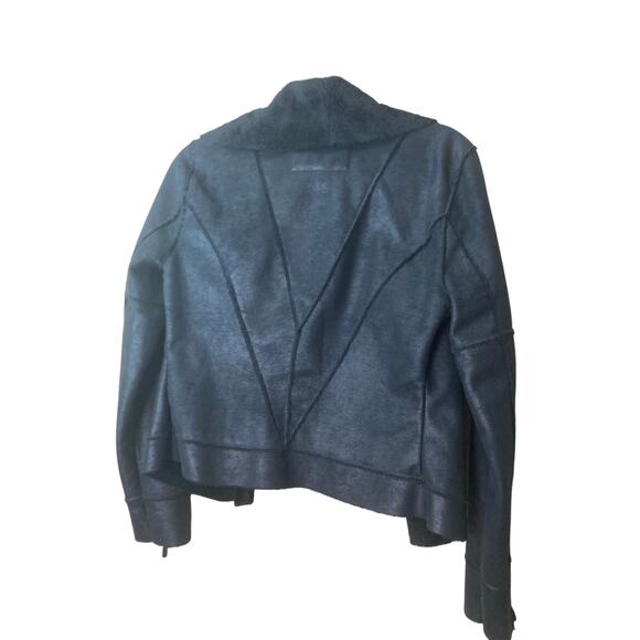 GUESS 1981 Faux Leather Jacket Roll Faux Fur Collar &Lining Black Size M - Picture 3 of 12